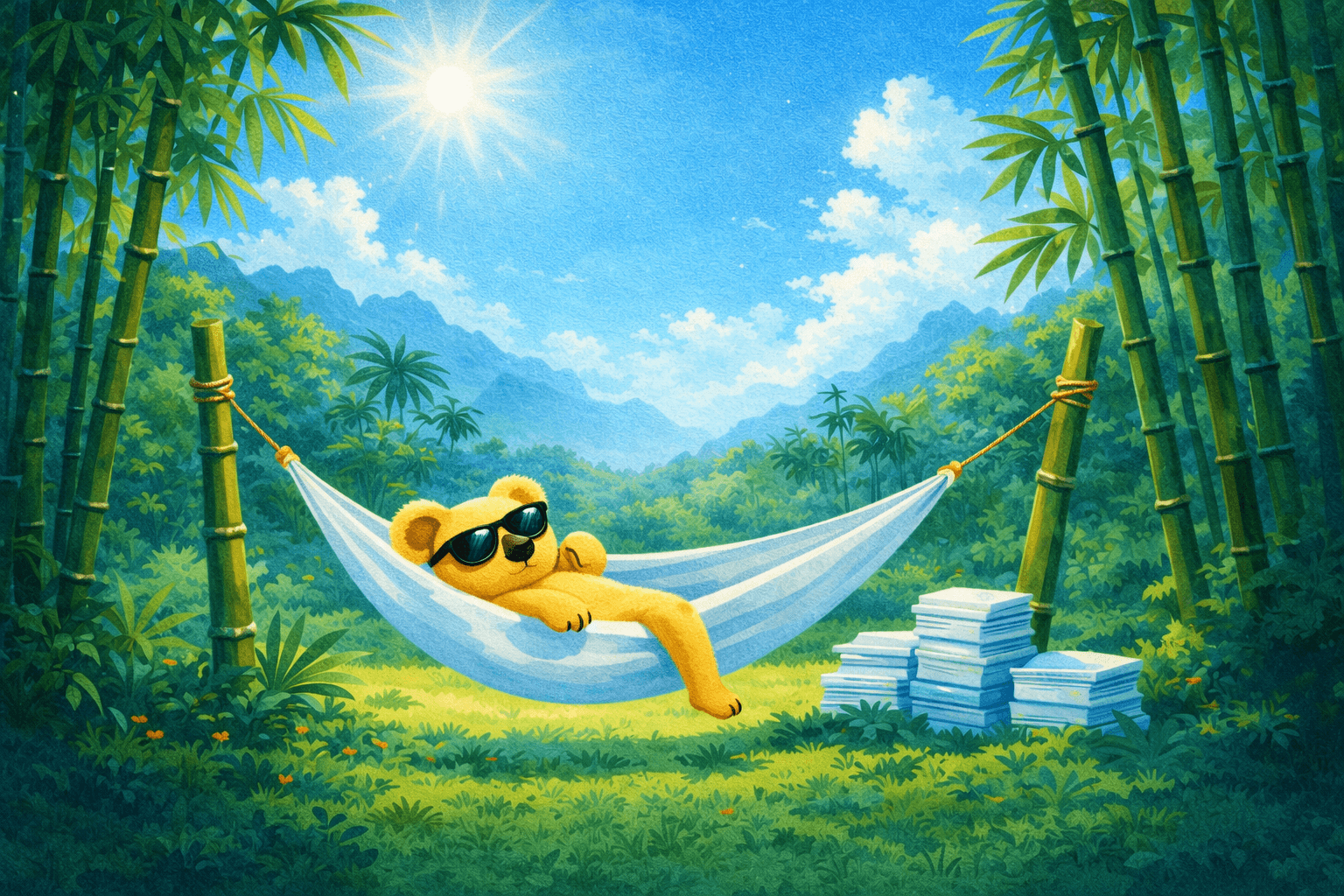 Sleeping koala in a hammock under the moonlight